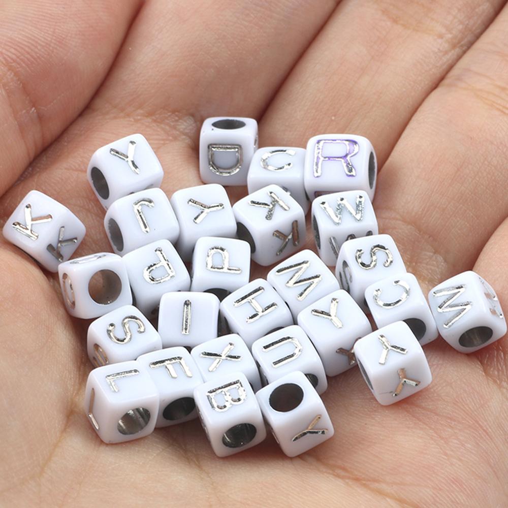 Jewelry Making For 5 Year Old - 100pcs White Cube Acrylic Alphabet Bead